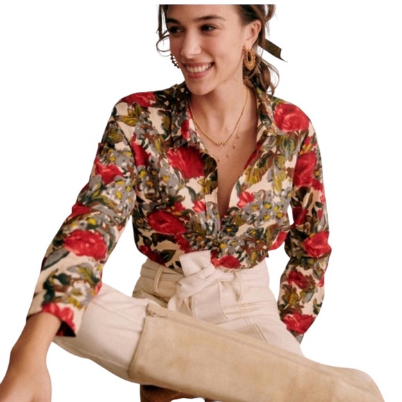Sezane Tops - Sezane Floral Pierro Button Up Classic Elegant Prairie French Cottage Light Top